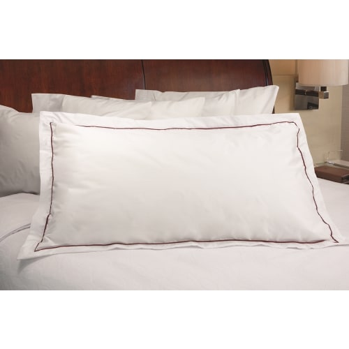 SoHo T250 Blend Plain Weave Pillow Sham, King 21x37+1.5, White with Burgundy Piping